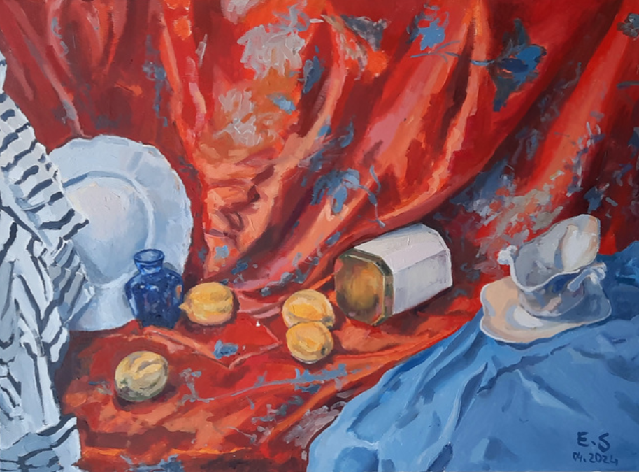 Cytryny na czerwonej tkaninie